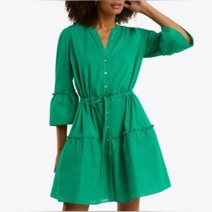 Draper James Vibrant Green Button Cotton Dress